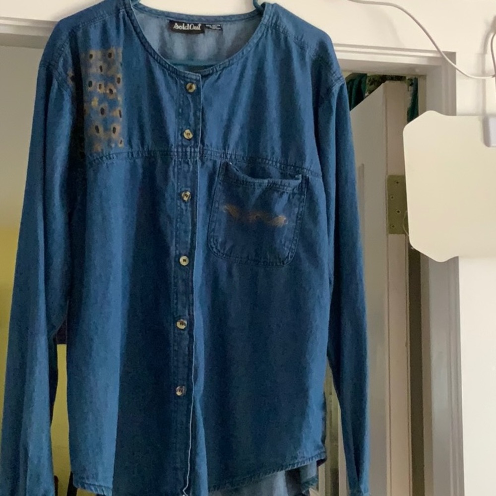 Denim lightweight denim top long sleeve 3X